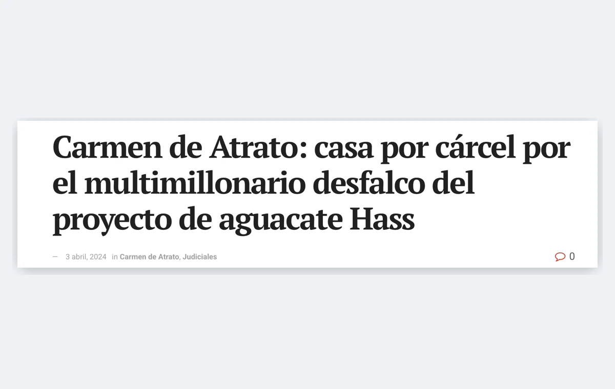 Noticia del proyecto Aguacate Hass en Carmen de Atrato
