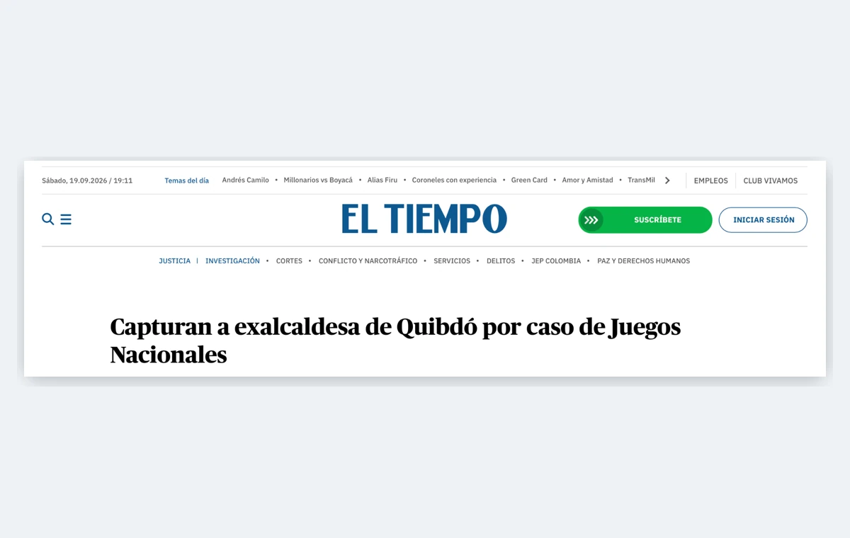 Noticia del caso Juegos Nacionales en Quibdó